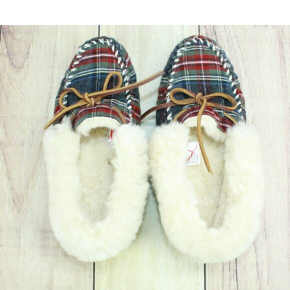 LL Bean Multicolor Wool Wicked Good Plaid Lined Moccasin Slippers Size 6 M - Picture 7 of 10